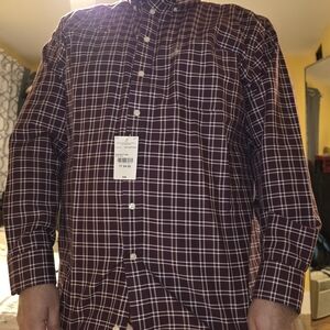 Stafford Men's Burgundy and White Plaid Button-Down Shirt